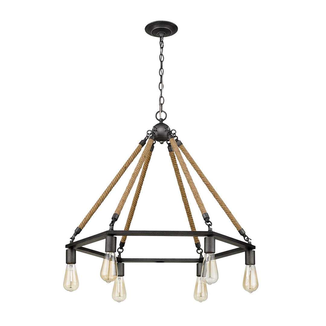 6-Light Antique Gray Wagon Wheel Chandelier