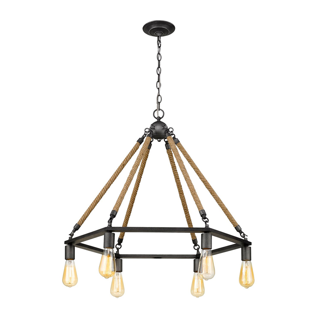 6-Light Antique Gray Wagon Wheel Chandelier