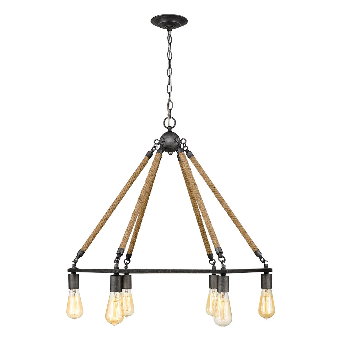 6-Light Antique Gray Wagon Wheel Chandelier