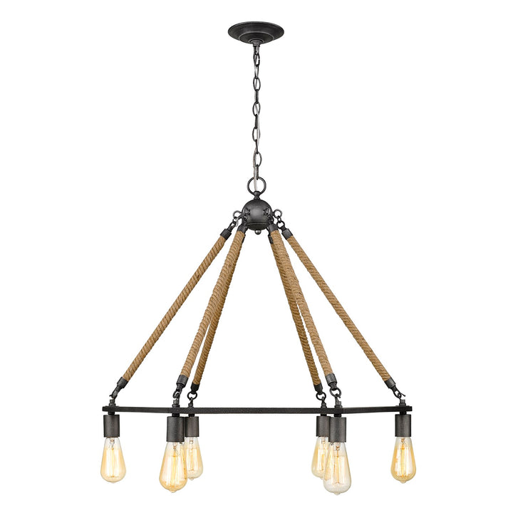 6-Light Antique Gray Wagon Wheel Chandelier
