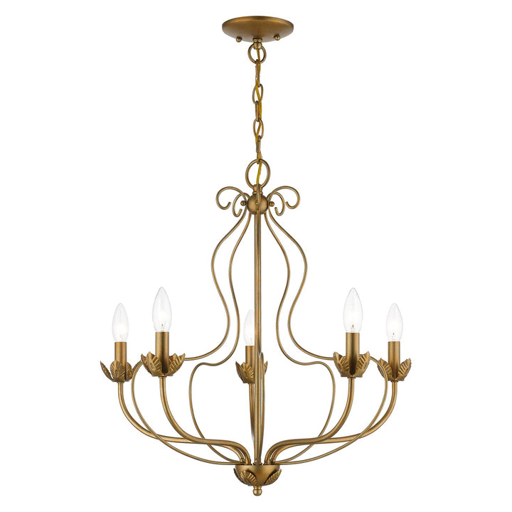 5 Light Antique Gold Leaf Chandelier by Livex Lighting