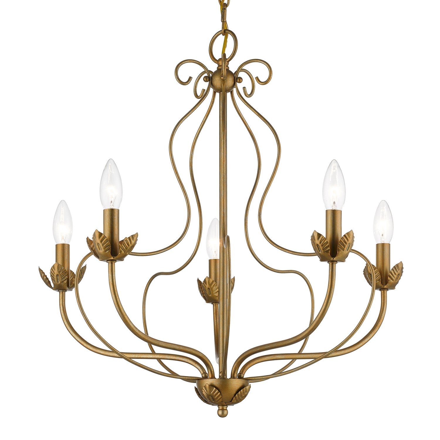 5 Light Antique Gold Leaf Chandelier
