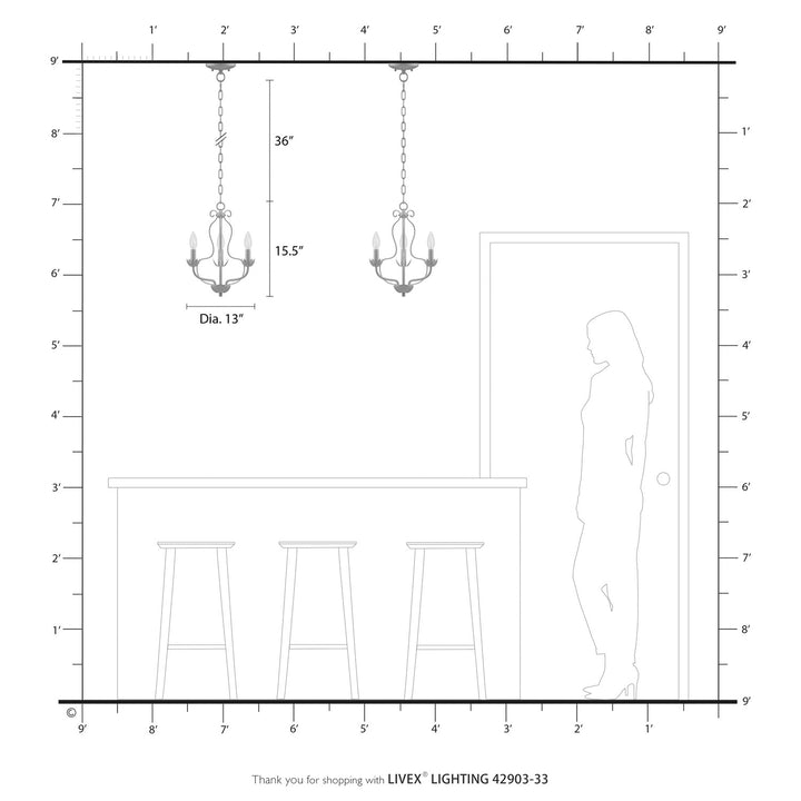 3 Light Soft Gold Chandelier