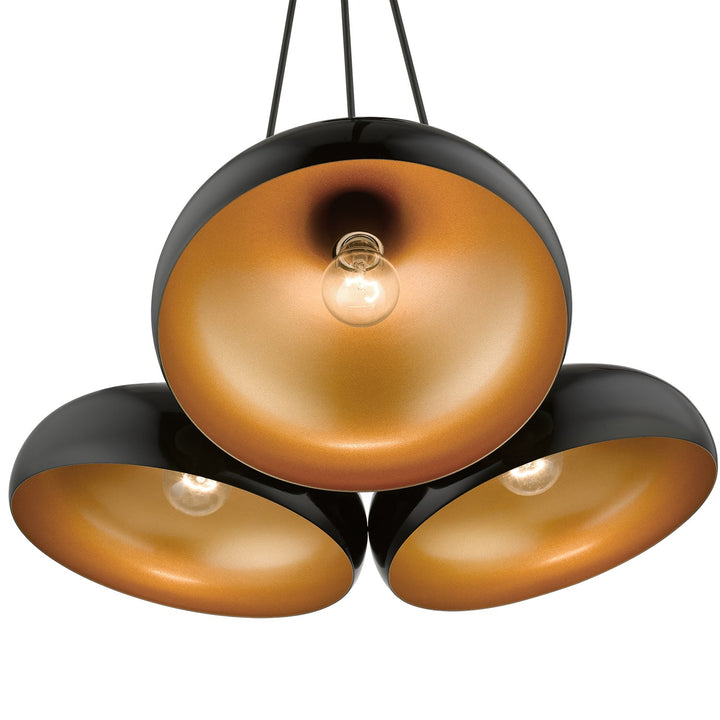 3 Light Shiny Black Cluster Pendant