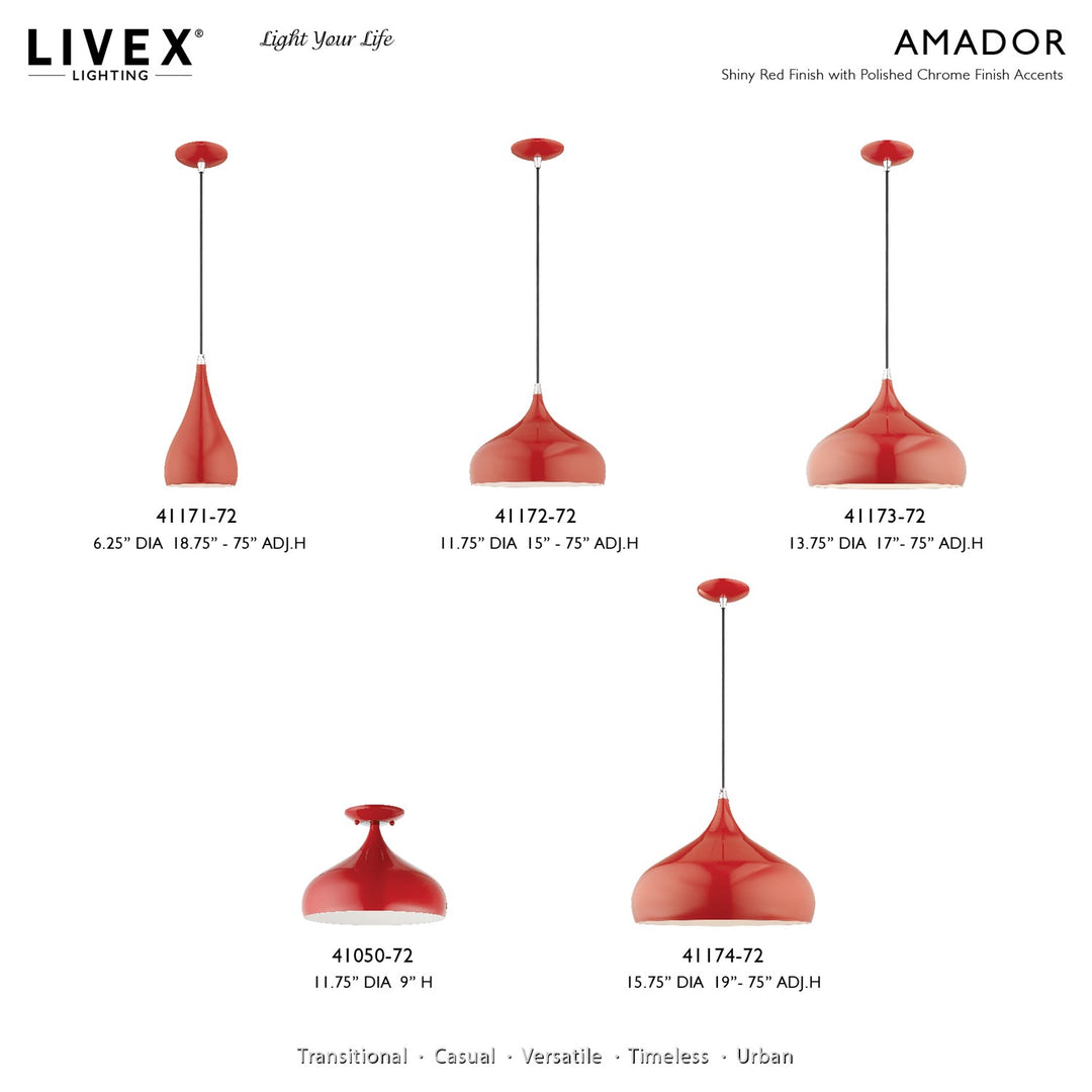 1 Light Shiny Red Semi-Flush Mount
