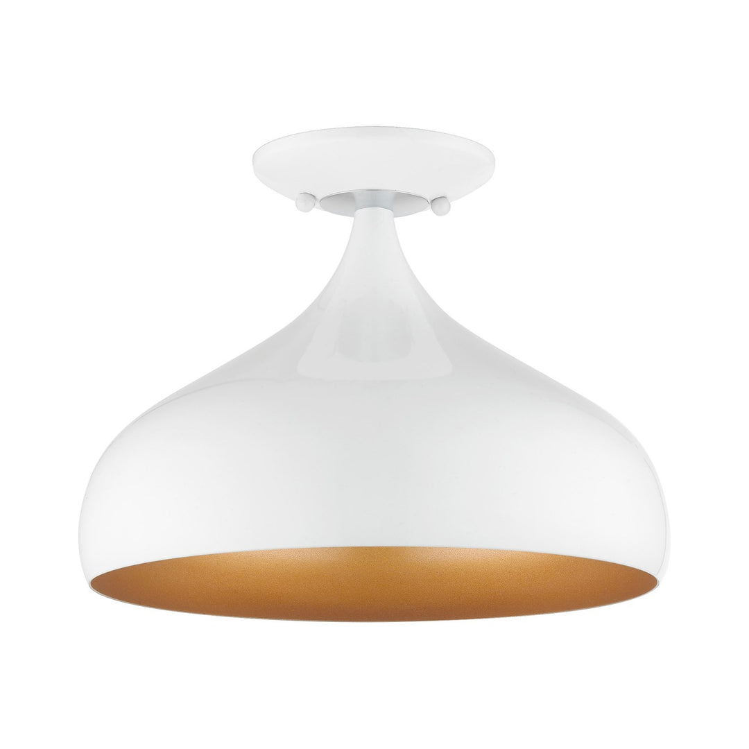 1 Light Shiny White Sem-Flush Mount
