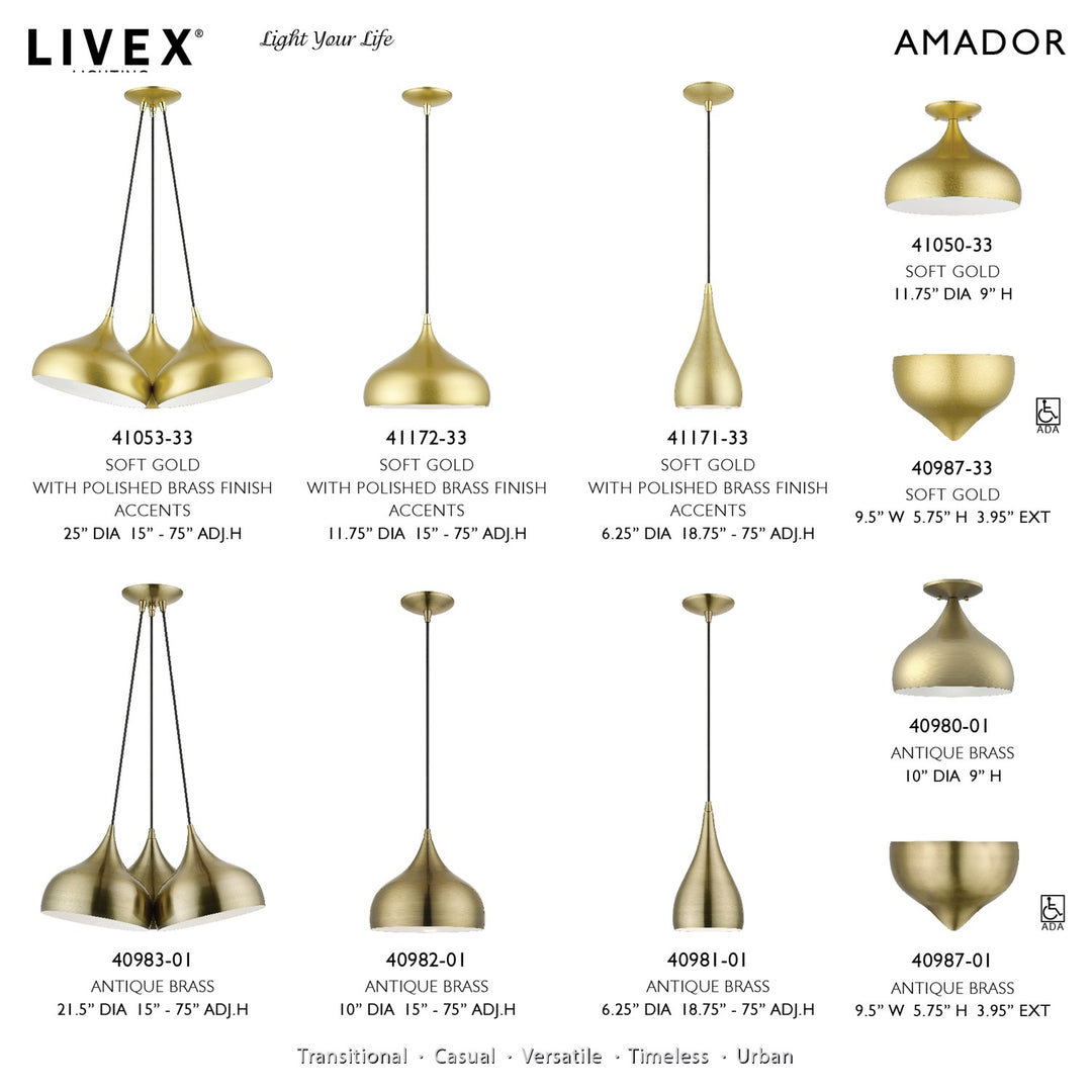 1 Light Antique Brass Pendant