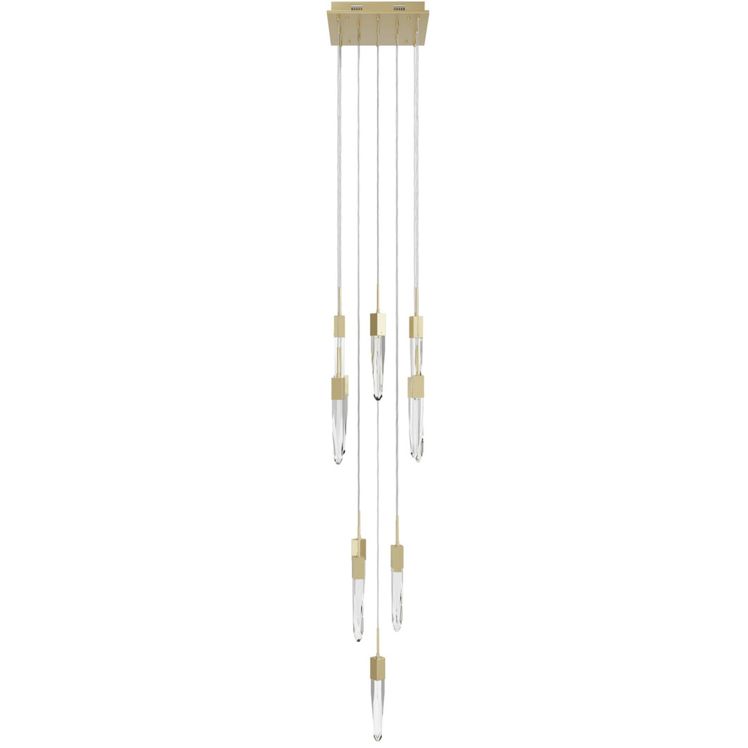 Brushed Brass 13 Light Pendant Fixture With Clear Crystal by Avenue Lighting