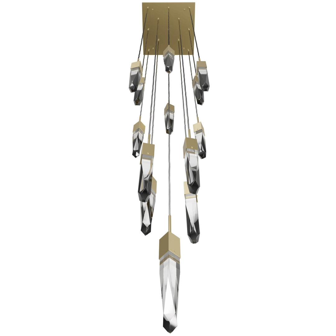 Brushed Brass 13 Light Pendant Fixture With Clear Crystal