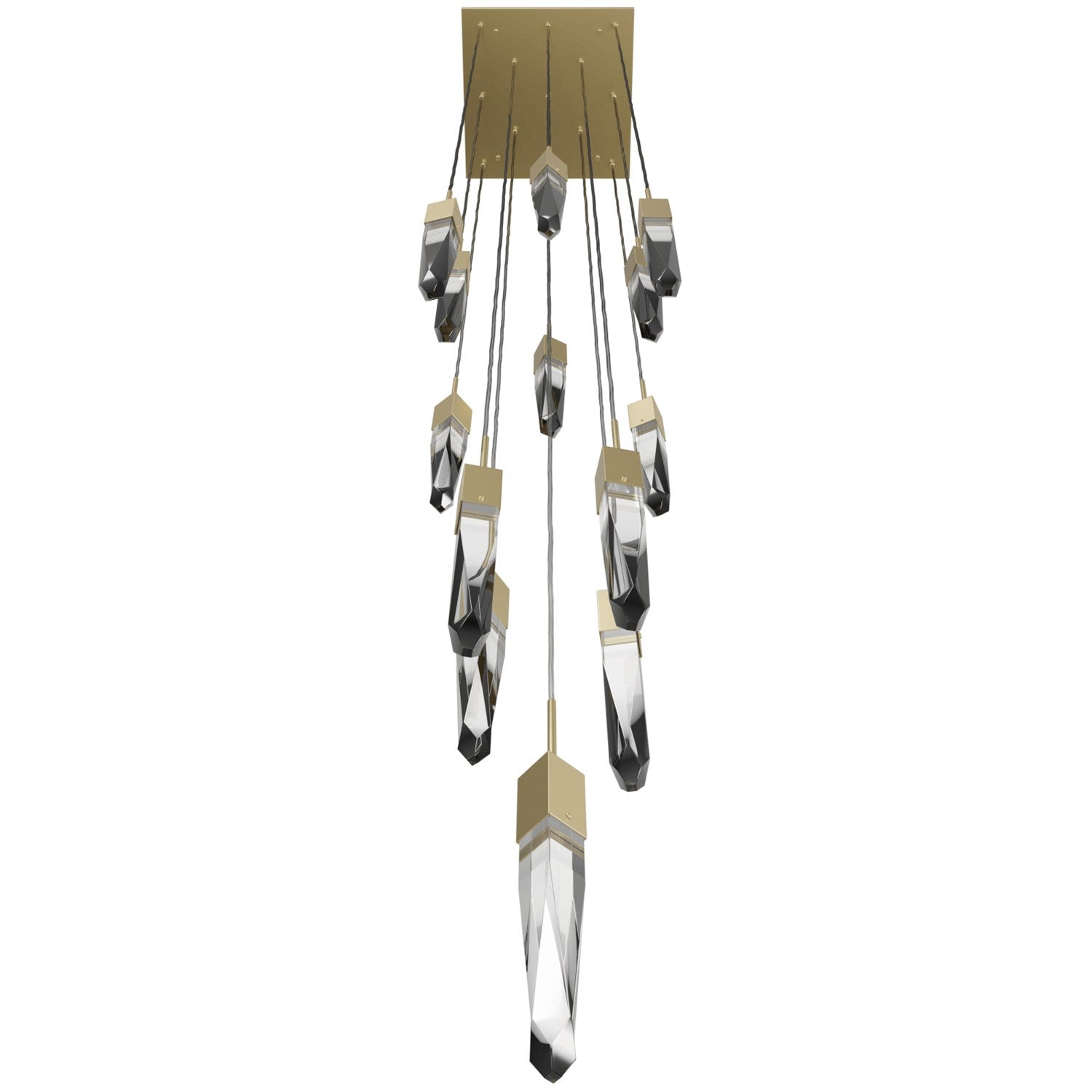 Brushed Brass 13 Light Pendant Fixture With Clear Crystal