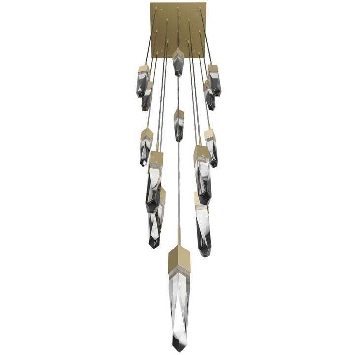 Brushed Brass 13 Light Pendant Fixture With Clear Crystal