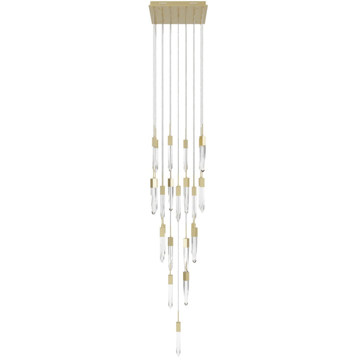 Brushed Brass 25 Light Pendant Fixture With Clear Crystal by Avenue Lighting