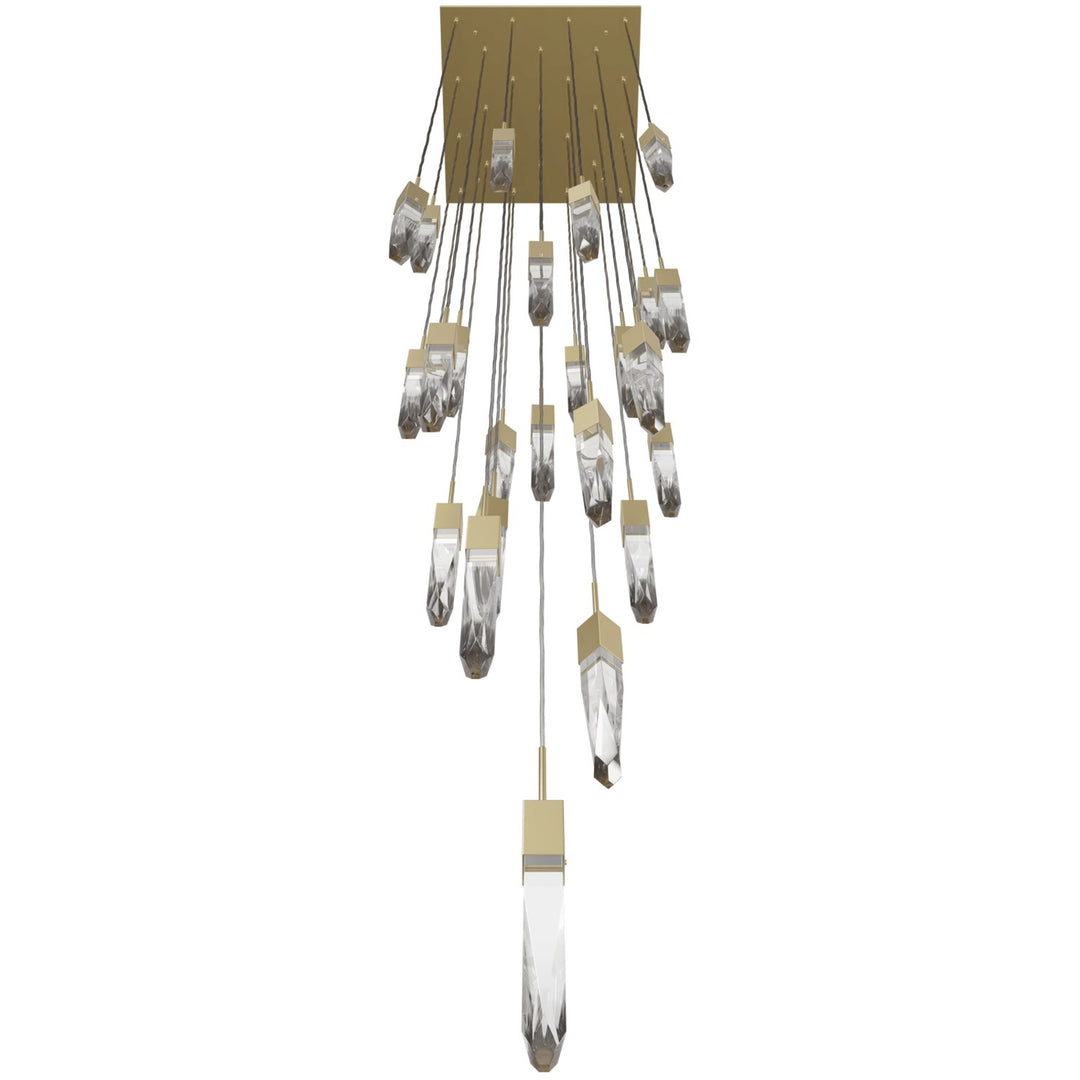 Brushed Brass 25 Light Pendant Fixture With Clear Crystal