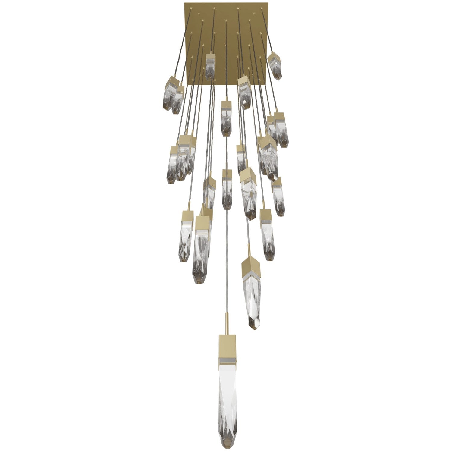 Brushed Brass 25 Light Pendant Fixture With Clear Crystal