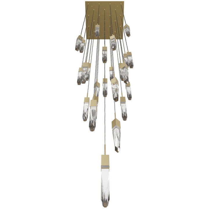 Brushed Brass 25 Light Pendant Fixture With Clear Crystal