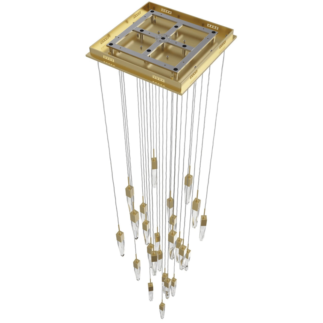 Brushed Brass 25 Light Pendant Fixture With Clear Crystal