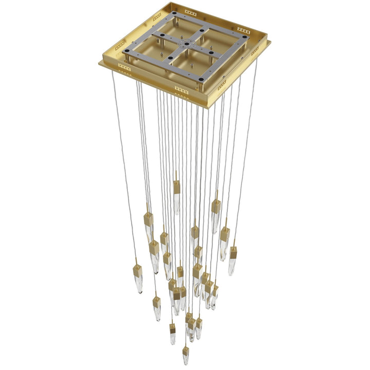 Brushed Brass 25 Light Pendant Fixture With Clear Crystal