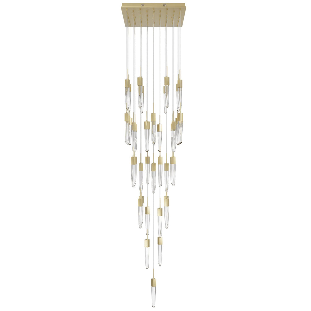Brushed Brass 41 Light Pendant Fixture With Clear Crystal by Avenue Lighting