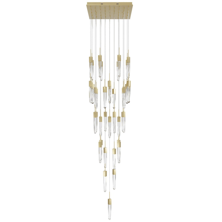 Brushed Brass 41 Light Pendant Fixture With Clear Crystal by Avenue Lighting