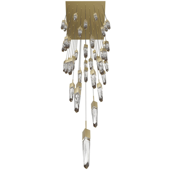 Brushed Brass 41 Light Pendant Fixture With Clear Crystal