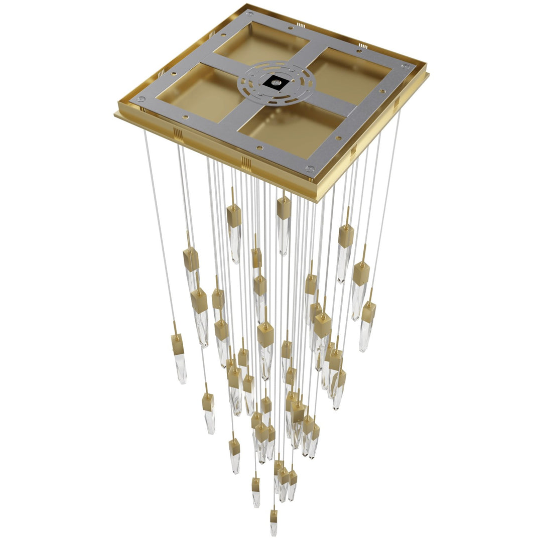 Brushed Brass 41 Light Pendant Fixture With Clear Crystal