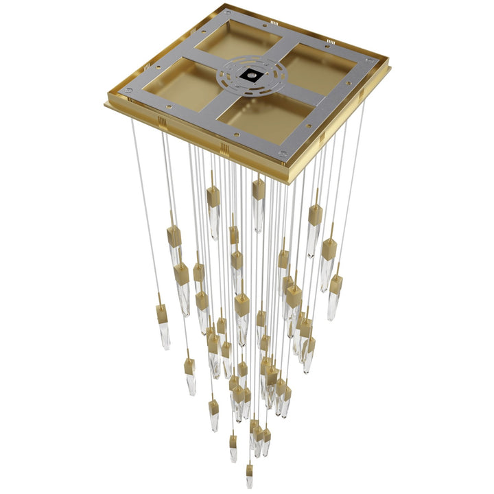 Brushed Brass 41 Light Pendant Fixture With Clear Crystal
