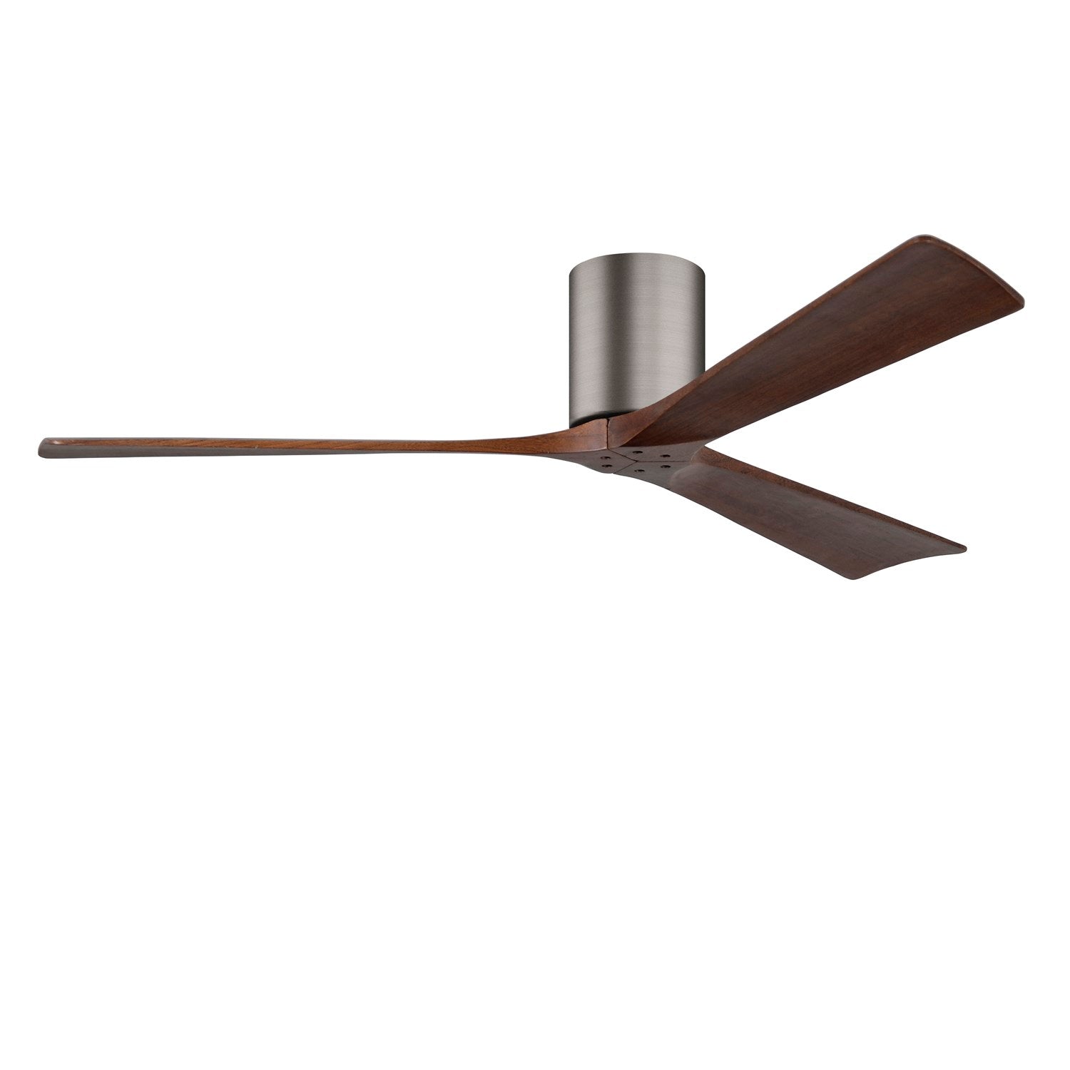H Flush Mounted 60in Ceiling Fan In Brushed Pewter And Walnut Blades by Matthews Fan Company