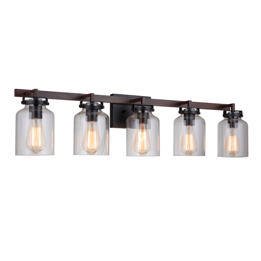 5 Light Vanity in Flat Black/Dark Teak