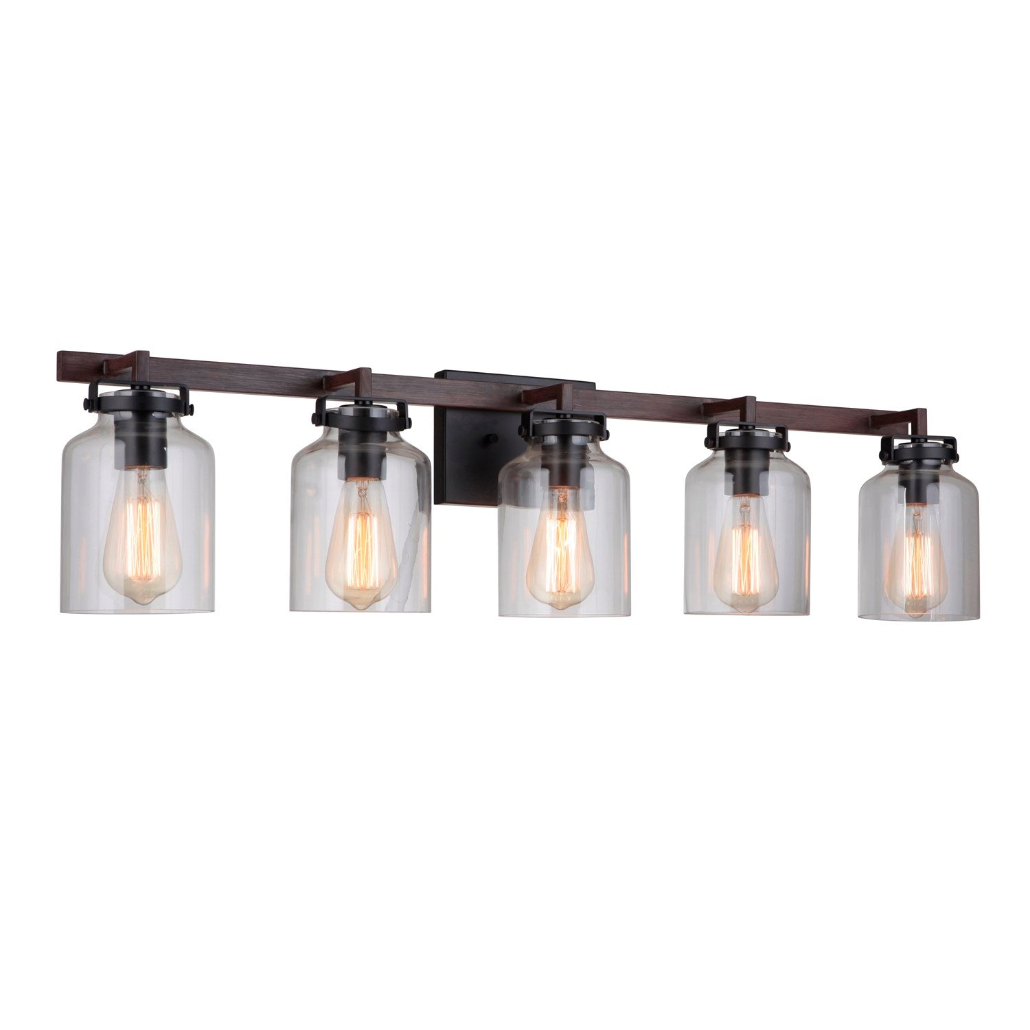 5 Light Vanity in Flat Black/Dark Teak