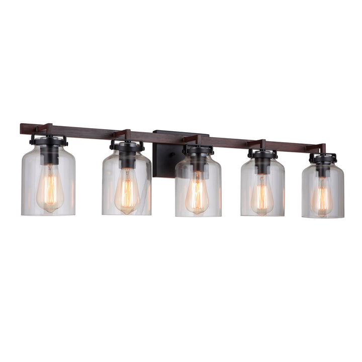 5 Light Vanity in Flat Black/Dark Teak