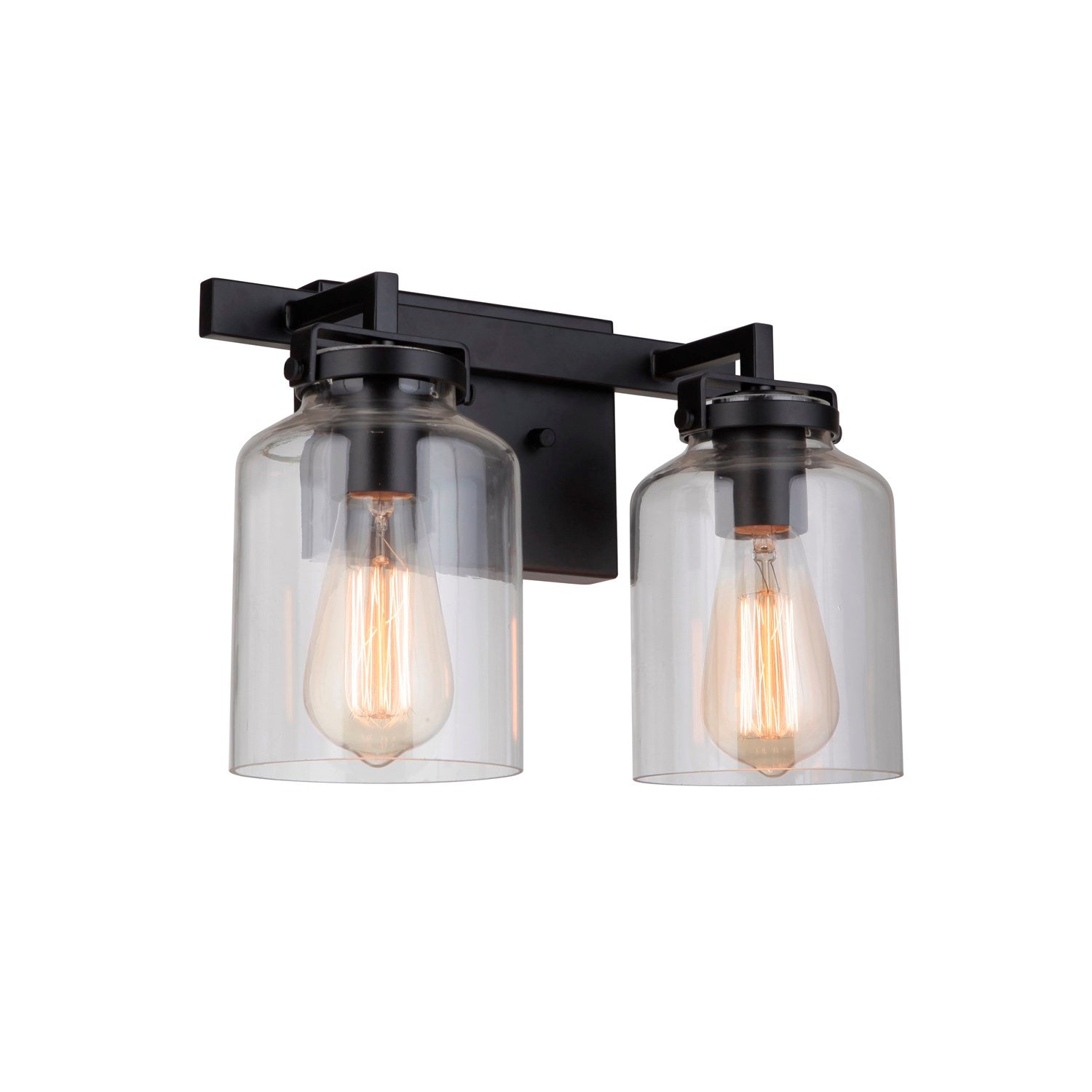 2 Light Vanity in Flat Black/Dark Teak