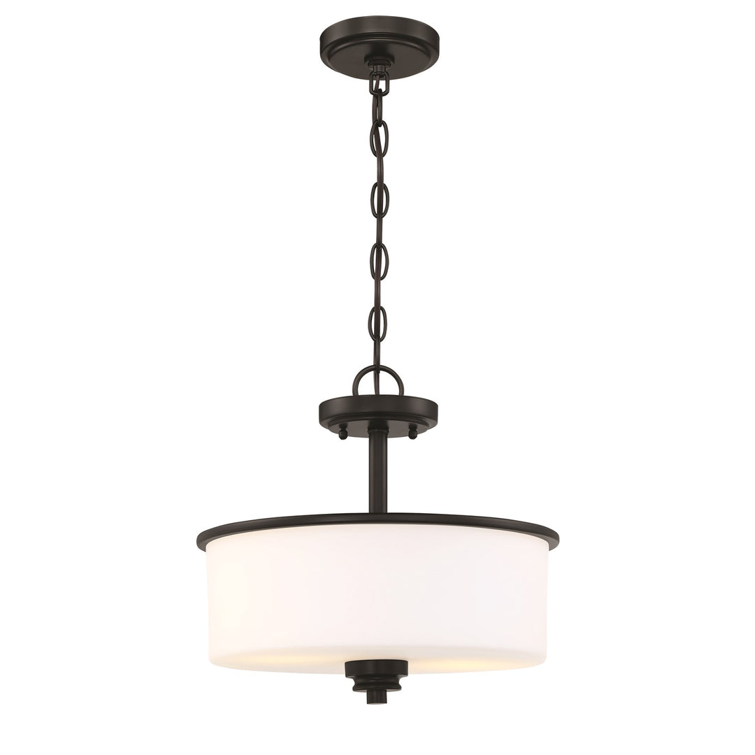 2 Light Convertible Semi Flush in Flat Black (White Glass)