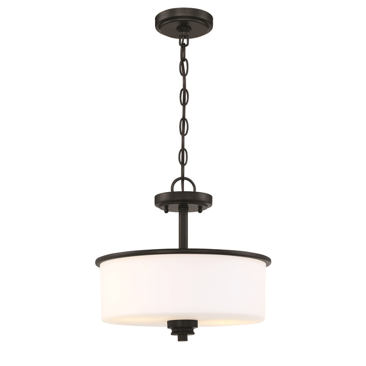2 Light Convertible Semi Flush in Flat Black (White Glass)
