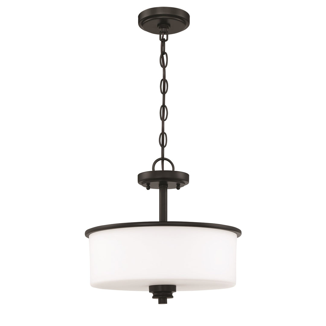 2 Light Convertible Semi Flush in Flat Black (White Glass)