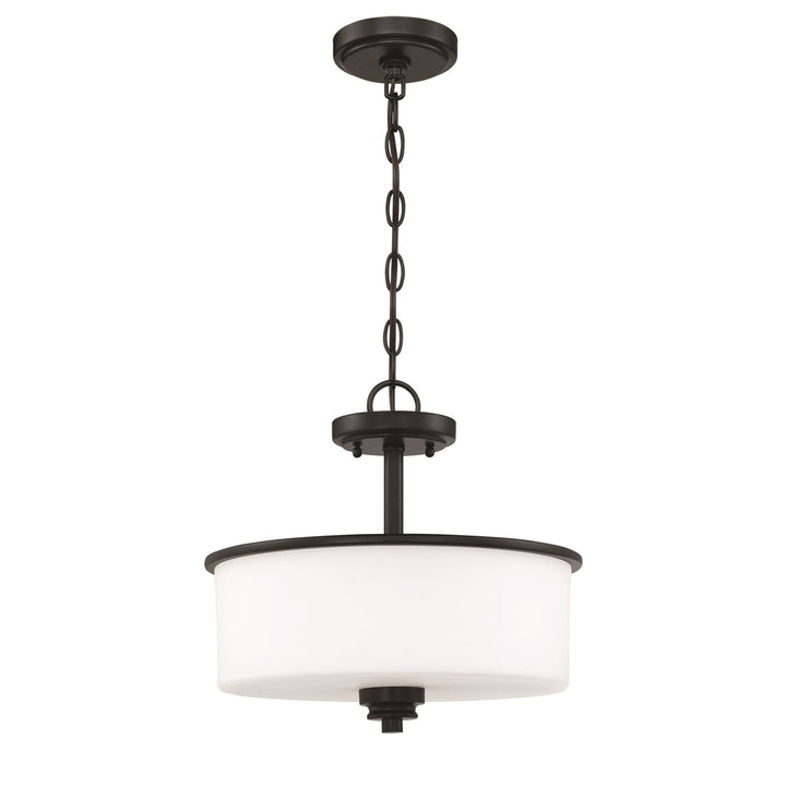 2 Light Convertible Semi Flush in Flat Black (White Glass)