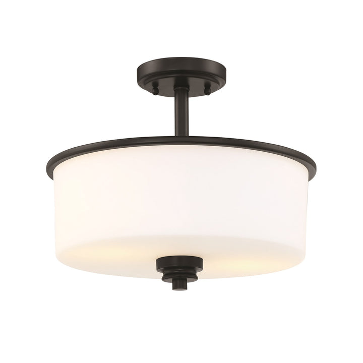 2 Light Convertible Semi Flush in Flat Black (White Glass)