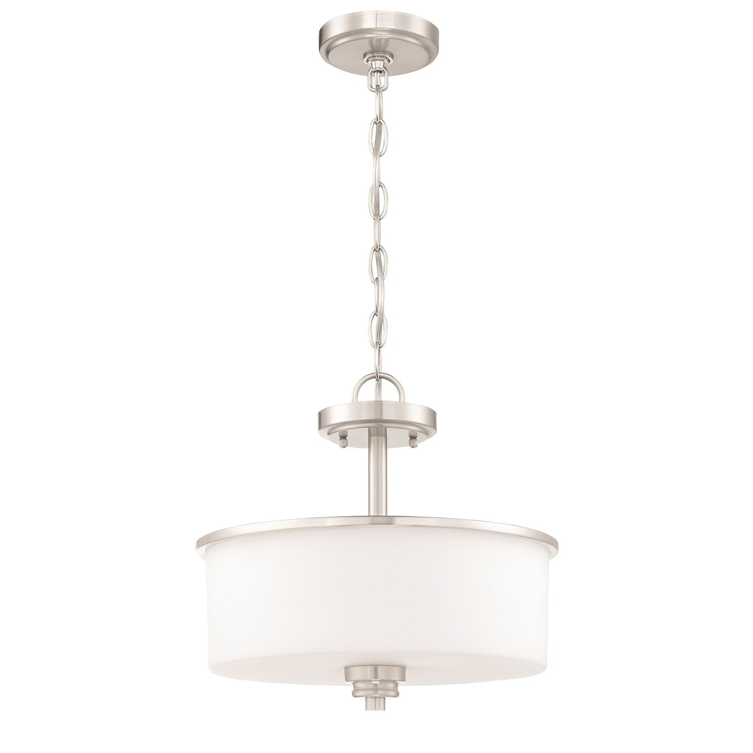 2 Light Convertible Semi Flush in Brushed Polished Nickel (White Glass)