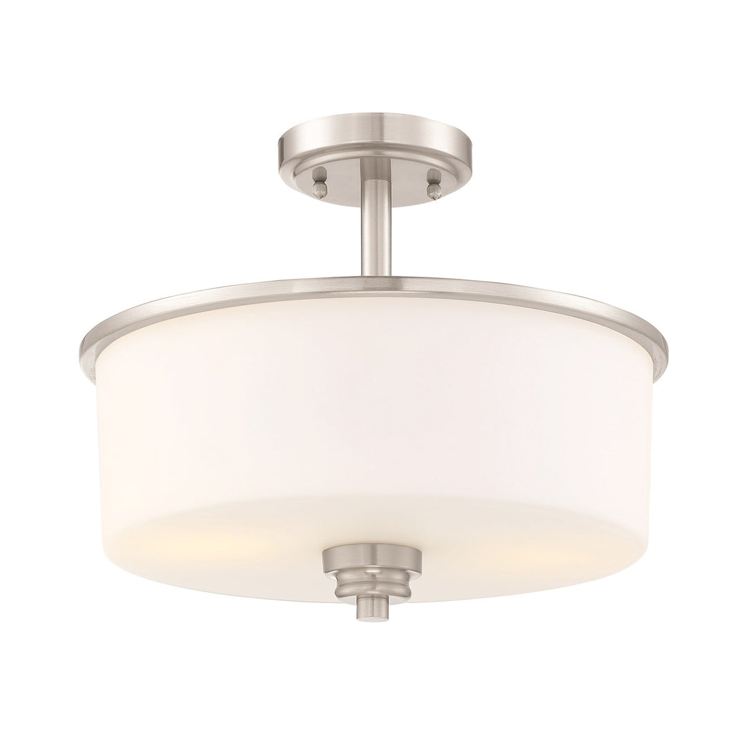 2 Light Convertible Semi Flush in Brushed Polished Nickel (White Glass)