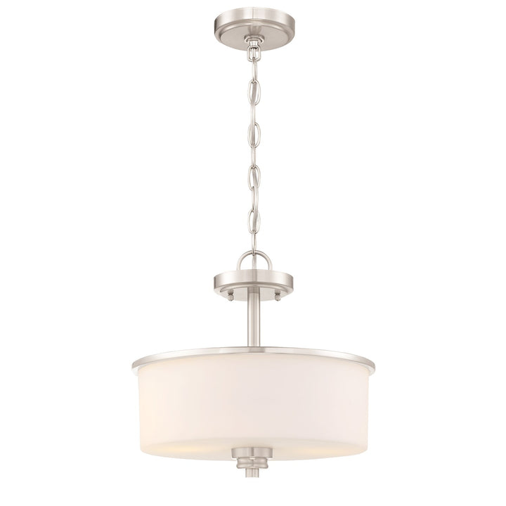 2 Light Convertible Semi Flush in Brushed Polished Nickel (White Glass)