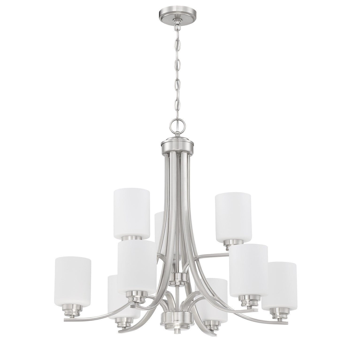 9 Light Chandelier in Brushed Polished Nickel (White Glass) by Craftmade