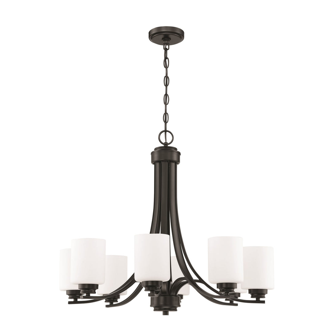 8 Light Chandelier in Flat Black (White Glass) by Craftmade