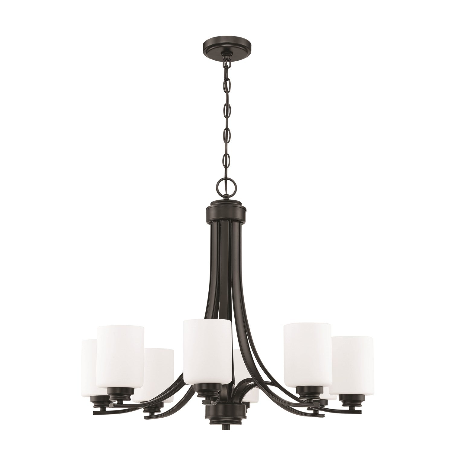 8 Light Chandelier in Flat Black (White Glass) by Craftmade