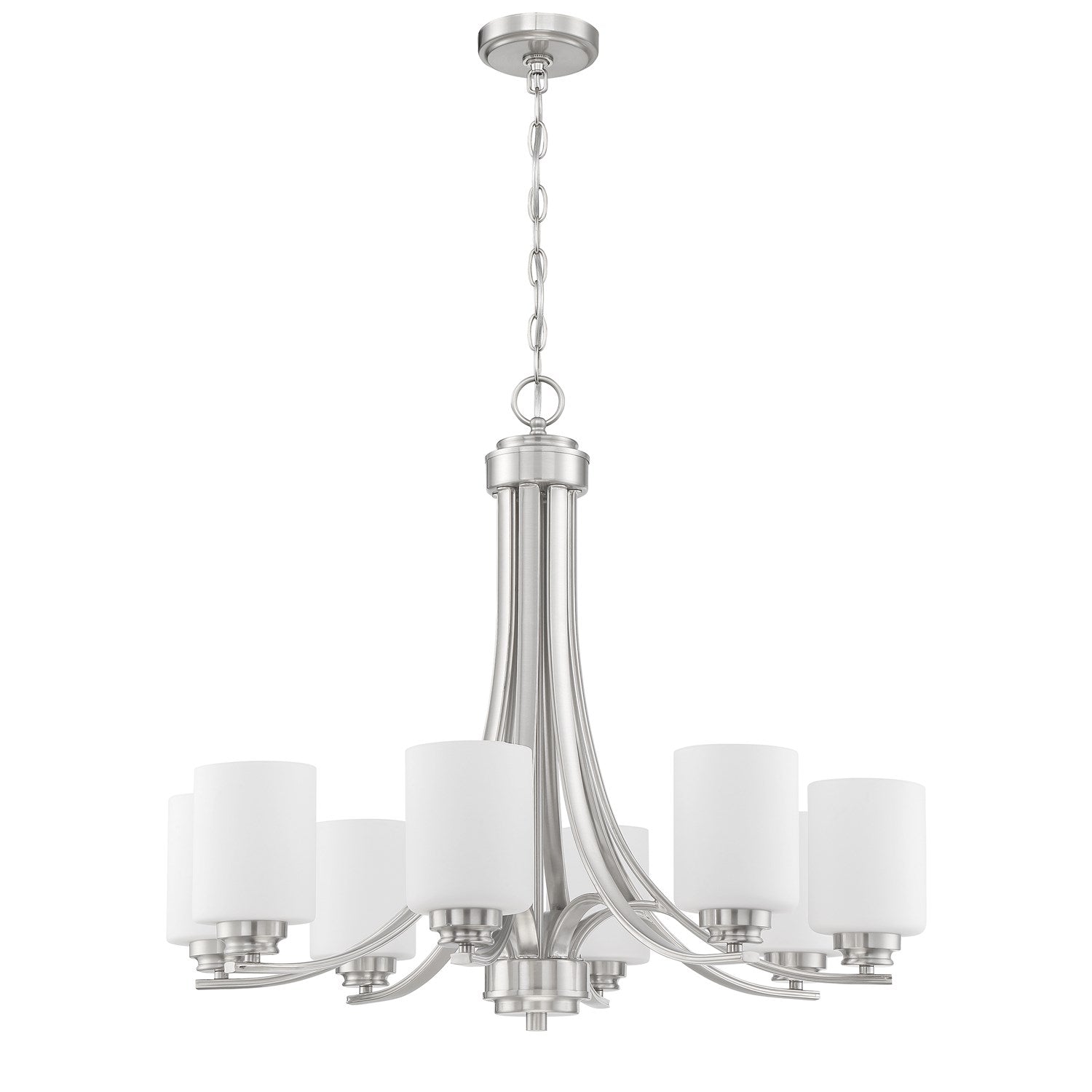 8 Light Chandelier in Brushed Polished Nickel (White Glass) by Craftmade