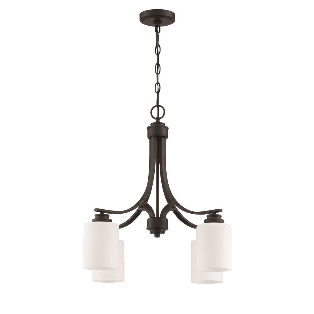 4 Light Chandelier in Flat Black (White Glass)