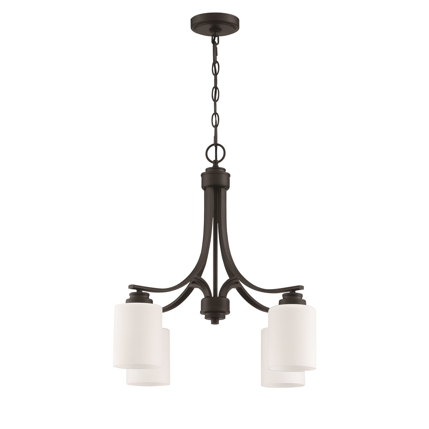 4 Light Chandelier in Flat Black (White Glass)