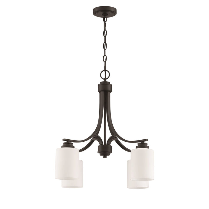 4 Light Chandelier in Flat Black (White Glass)
