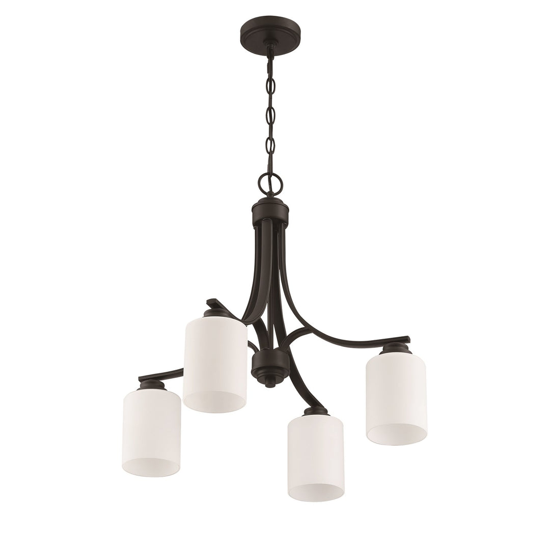 4 Light Chandelier in Flat Black (White Glass)