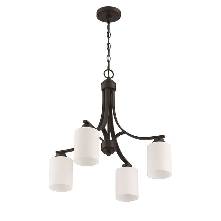 4 Light Chandelier in Flat Black (White Glass)