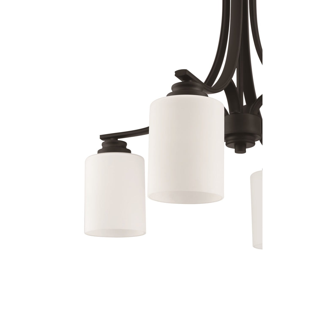 4 Light Chandelier in Flat Black (White Glass)