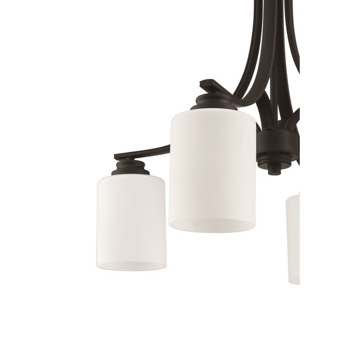 4 Light Chandelier in Flat Black (White Glass)